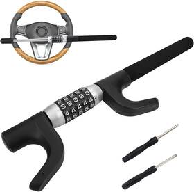 Xc-f003 Afurkuot Car Steering Wheel Lock - Heavy Duty Anti Theft Device Adjustable Black