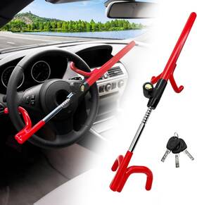 L1026 Kaycentop Steering Wheel Lock Anti Theft Device Heavy-duty Twin Hooks Red