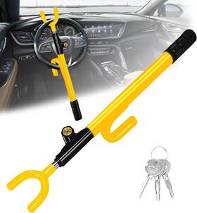 03701 Noeaike Steering Wheel Lock Heavy Duty Anti-theft Car Device Adjustable Length Yellow