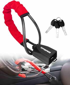 Tz2sy001-r-us Tevlaphee Steering Wheel Lock Seat Belt Universal Anti Theft Device Red
