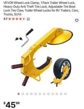Vevor Xpslts1j0000e14v9v0 Wheel Lock Clamp 1 Pack Trailer Heavy-duty Anti Theft Tire