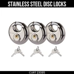 Curt Disc Locks 3-PACK Stainless Steel W/ Brass 4-PIN Cylinder 3/8 Inch Shackle. Fixed Price $51.99.