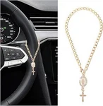For Car Steering Wheel Rosary Charm, Unique Mirror Color: Yellow Cross. Fixed Price $10.99.