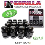 (20PC.) Gorilla Lug Nuts + Wheel Locks Combo, 12X1.5, Bulge Acorn, Black Chrome. Fixed Price $54.88.