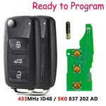 Flip Smart Remote Key Fob Buttons 434MHZ ID48 For Volkswagen- 5K0 837 202 Ad. Fixed Price $20.90.
